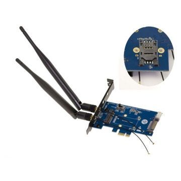 PCIe pour carte Mini PCI Express (MiniPCIe mPCIe) WIFI ou BLUETOOTH avec lecteur carte SIM