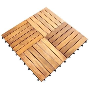 Dalles de terrasse en Bois Planches à Emboîtement Carré Jardin Patio Balcon Bois Acacia Lame Terrasse Revêtement de Sol
