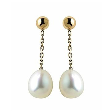 Boucles d'oreilles femme - Brillaxis - Boucles d'oreilles chaine or perle de culture - Couleur de la matière:Jaune