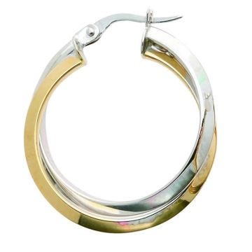 Boucles d'Oreilles femme - BRILLAXIS - Créoles Brillaxis bicolores or 9 carats - Couleur de la matière:Blanc et Jaune