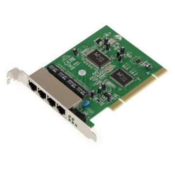 Carte switch réseau PCI ethernet avec 4 ports LAN RJ45. Chipset Realtek RTL8305SC / RTL8100CL