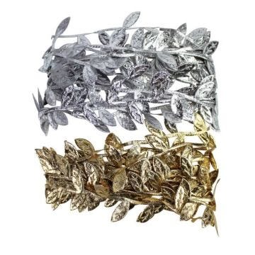 Ruban satin feuilles or, argent 2 x 1cm - MegaCrea DIY {couleur}