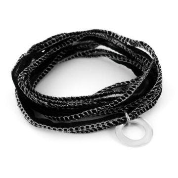 Bracelet - BRILLAXIS - Bracelet Emtional soie noire anneau - Couleur de la matière:Blanc