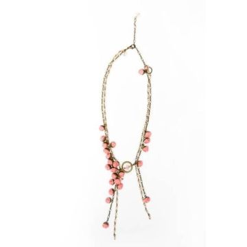 Collier de fleurs - Ana Popova - Constance - Organza rose - Métal bronze antique - Perles rose-cristal