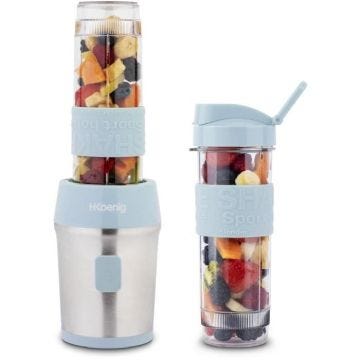 Mini blender - H.KOENIG - SMOO16 - 300 W - 570 mL - Sans BPA - Bleu pastel - 2 gourdes incluses