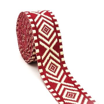 AnseTendance sangle coton 38mm rouleau de 10 mètres bicolore ethnique motif losange géométrique sacs couture bordeaux et blanc