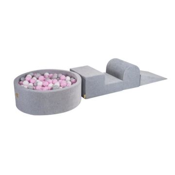 MeowBaby® Parcours Motricité 3 éléments avec Piscine à Balles 90x30cm, Gris Clair: Blanc-Gris-Rose Pastel