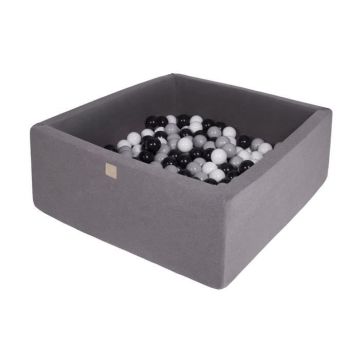 MeowBaby® Piscine a Balles Carré Bébé 90X90X40cm/200 Balles 7Cm Gris Foncé: Gris/Blanc/Noir