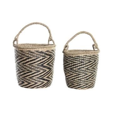 Lot de paniers style africain bois naturel, noir - Couleur:NOIR
