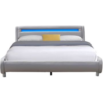 Lit Gina pour matelas 140x190 - Sommier Tte de Lit Incurve - Couleur Gris -