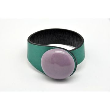 Bracelet cuir vert turquoise et céramique violette - Ceraselle Vert