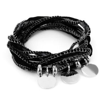 Bracelet femme - Emotional - Bracelet Emotional soie noire trio petite médaille - Couleur de la matière:Blanc