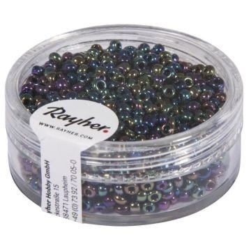 Rocailles, 2 mm , opaques lustre, vert, boîte 17g