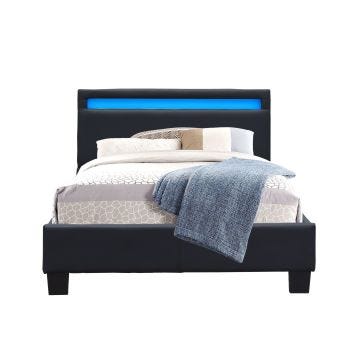 angel - Solide et Confortable Lit 90x200 avec Sommier Tte de Lit avec Eclairage LED Couleur NOIR Pieds en 10 cm po
