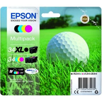 Cartouche jet d'encre Epson DURABrite Ultra 34XL/34 - Noir, Cyan, Magenta, Jaune - Pack de 4