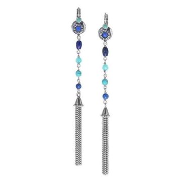 Boucles d'oreilles - FRANCK HERVAL - Izia - Argenté - Longues - Pompon en agate et howlite