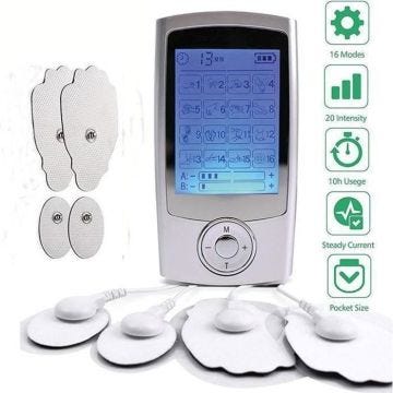 Électrostimulateur Tens Rechargeable Antidouleur Stimulateur Musculaire avec 16 Modes, 4 Électrodes pour Massage Tension Musculaire