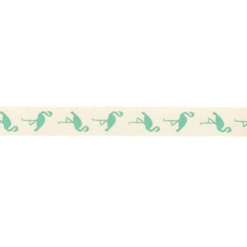 Ruban en coton - MÉGACRÉA - Flamant vert - 1,5 cm x 2 m - Idéal pour vos créations