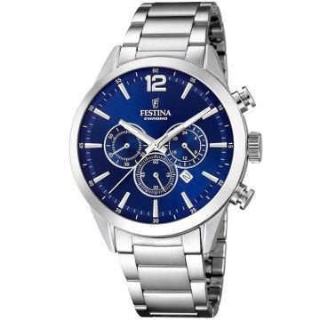 Montre Homme Festina - F20343/7 - Chronographe - Cadran beu - Bracelet Acier Inoxydable Garantie 2 ans - Affichage : Analogique ;