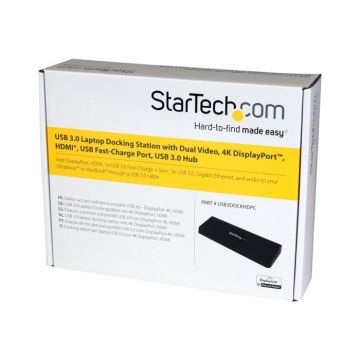 Station d'accueil USB 3.0 - STARTECH.COM - DisplayPort 4K - 2 sorties vidéo HDMI/DP - Port GbE - Noir