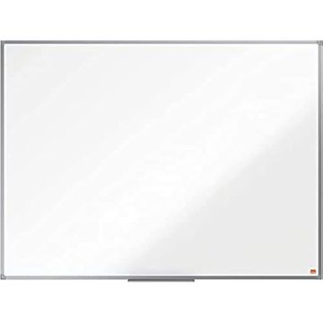 Nobo Tableau Blanc Magnétique Émaillé, 1200 x 900mm, Cadre Aluminium, Montage Mural par les Coins, Porte-Marqueur Inclus, Essence,