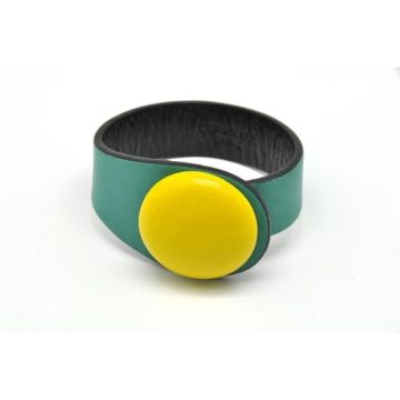 Bracelet cuir vert turquoise et céramique jaune - Ceraselle Jaune