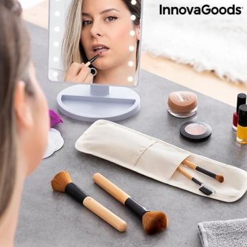 ENSEMBLE DE PINCEAUX DE MAQUILLAGE EN BOIS AVEC TROUSSE MISET INNOVAGOODS 5 PIÈCES