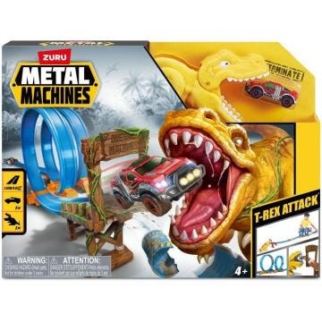 Circuit de Voitures - ZURU - T-Rex Attack Metal Machine - Véhicule à lancer pour vaincre le dinosaure avec boucles