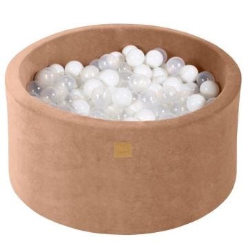 MeowBaby® Beige Piscine à Balles Ronde 90x40cm, balles: Blanc/Transparent