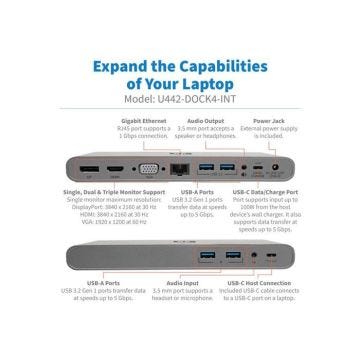 Station d'accueil - Tripp Lite - USB-C Dock - Triple Display - 4K HDMI/DisplayPort - 100W PD Charging