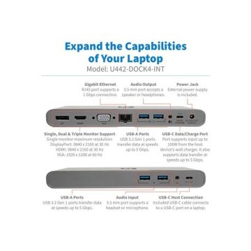 Station d'accueil - Tripp Lite - USB-C Dock - Triple Display - 4K HDMI/DisplayPort - 100W PD Charging