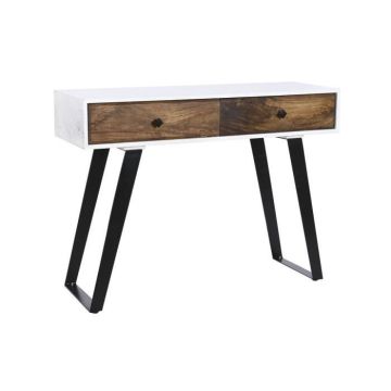 console métal blanc bois de manguier 105 x 35 x 77 cm