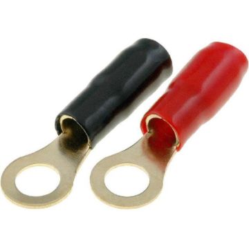 Connecteurs Anneau M10 22mm2 Dorés Isolés - Lot de 20 - Noir et Rouge