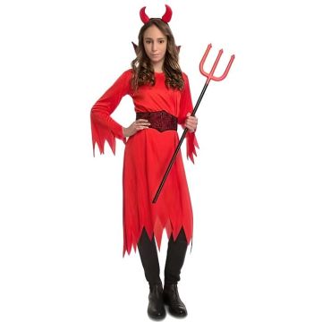 Déguisement Diablesse Enfant 5/6 ans - NO NAME - Robe Rouge avec Cornes et Ceinture Noire - Polyester