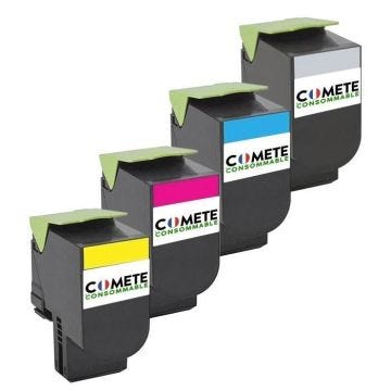702S - Pack de 4 Cartouche de Toner Compatible avec LEXMARK CS310 CS410 CS510 / 702 - COMETE CONSOMMABLE