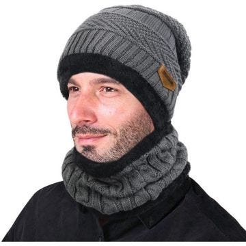 Vbiger Bonnet homme cache cou, gris