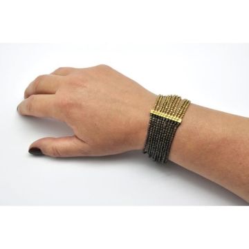 Bracelet Patti Bronze et noir - Nataraj Noir - Femme - Laiton et bronze - 11 rangs de perles en laiton