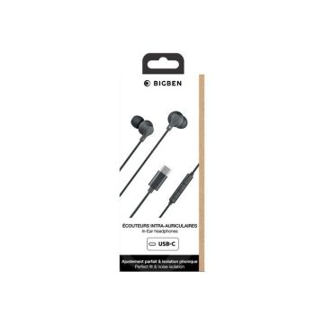 Ecouteurs Intra-auriculaires - BIGBEN CONNECTED - USB C - Noir - Télécommande - Micro intégré