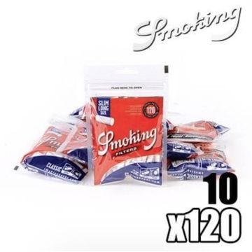 Smoking 10 sachets de 120 filtres Slim LONG 22mm X 6mm acétate