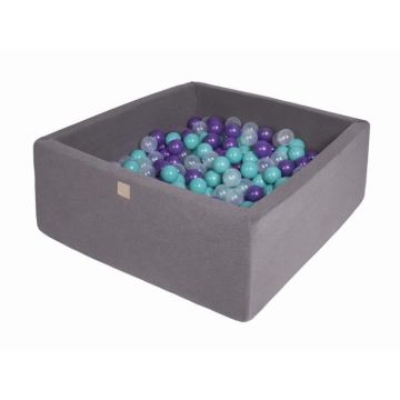 MeowBaby® Piscine Balles Pour Bébé Carré 90x90x40cm/200 Balles 7cm Fabriqué En UE, Coton, Gris Foncé: Turquoise/Violet/Transparente