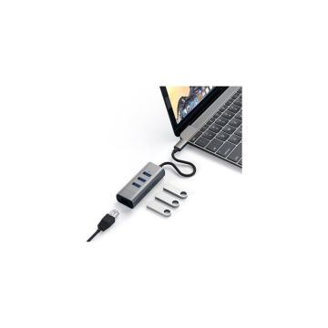 Hub USB - Satechi - HUB USB-C 4 EN 1 - Gris Sidéral - 3 Ports USB - Port Ethernet RJ45