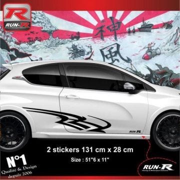 2 stickers bas de caisse pour PEUGEOT 208 et 207 - Tribal Noir