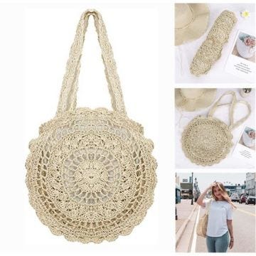 Sac Paille Femme, Sac de Paille de Plage Pochette pour Femme Sacs à Main d'été Sacs à bandoulière tissée Pochette de Plage