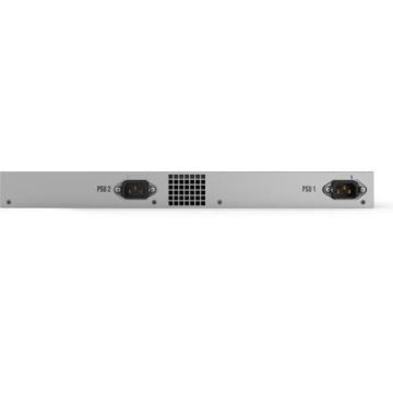 Commutateur stackable 24 ports 10/100/1000T avec 4 ports SFP+ et 2 alimentations fixes.