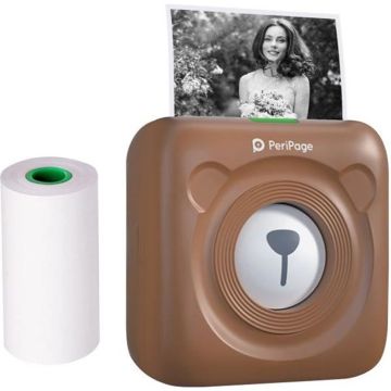 PeriPage Mini Imprimante thermique BT Impression de reçu d'étiquette de photo avec Câble USB pour Android-iOS-Windows Brun.