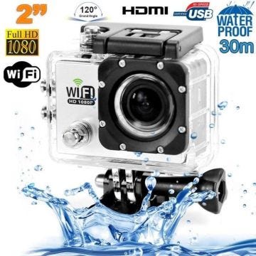 Camera Embarquée Sports Wi-Fi LCD Caisson Étanche Waterproof 12 Mp Full HD Blanc +SD 64Go - YONIS