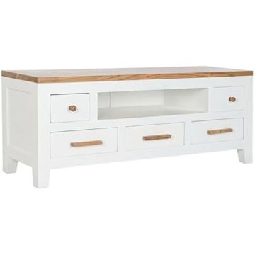 Meuble TV - DKD HOME DECOR - Acacia - Blanc et Marron - 125x40x50 cm - Bois massif