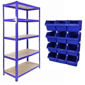 T-RAX Étagère Bleu 90cm avec 12 x Poubelles à Choix Rapide
