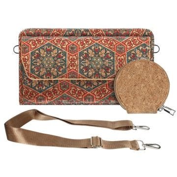 Pochette en Liège - AVIZAR - Bandoulière Triple Poche Magnétique - Motif Lys Multicolore