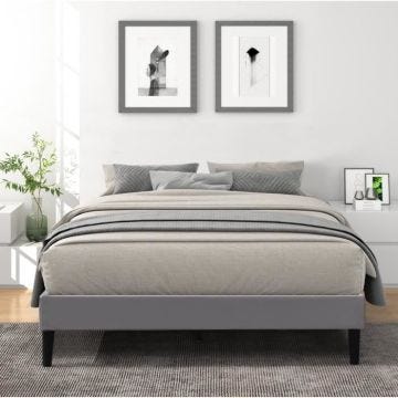KD - Sommier 200x200 cm Tapissier dhoussable housse lavable Gris Pieds en 20 cm 2 x 13 Lattes - opale- revetement Tissu 100...